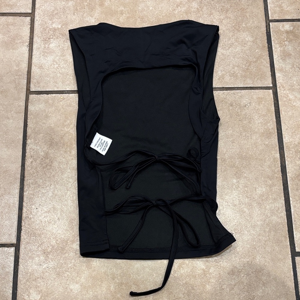Princess Polly Black Open Tie Back Tank Top